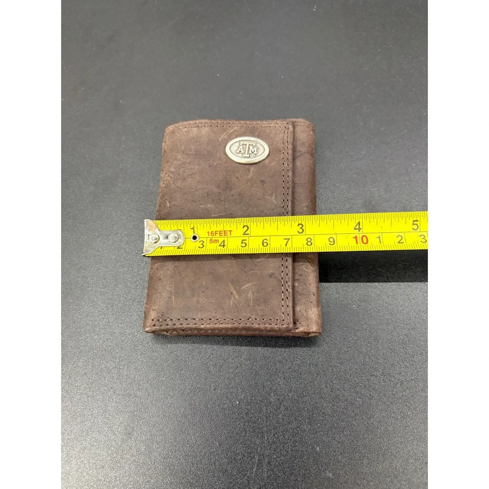 Texas A&M Aggies Mens Trifold Wallet Brown Distressed Leather Collegiate Logo